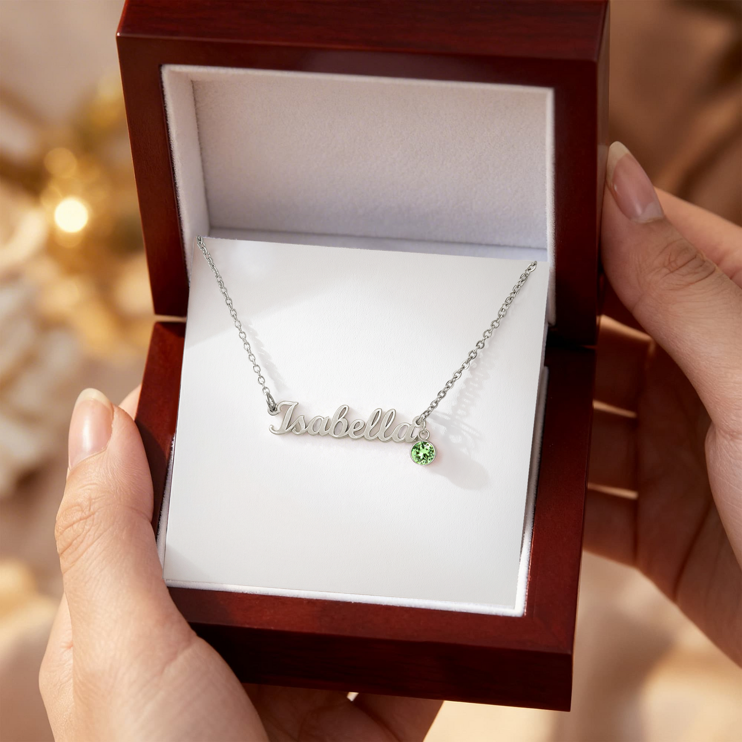 Custom Name Necklace with Birthstone – Personalized Cursive Pendant